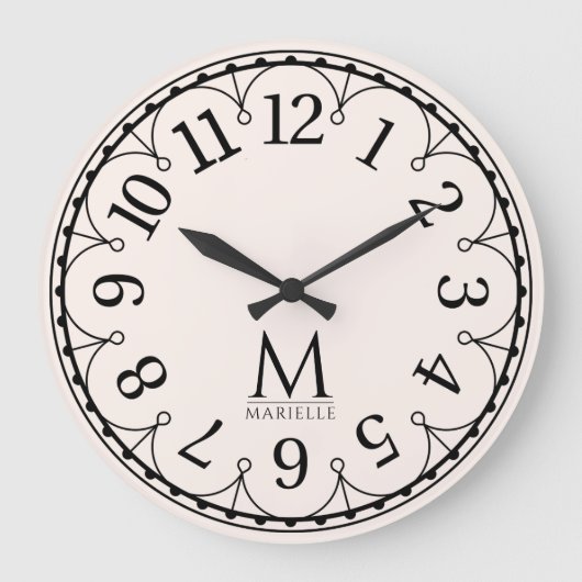 Oude Roze Monogram Grote Klok (Voorkant)