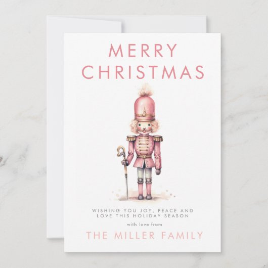 Oude Roze Notenkraker Aquarel Kerstmis Feestdagenkaart (Voorkant)
