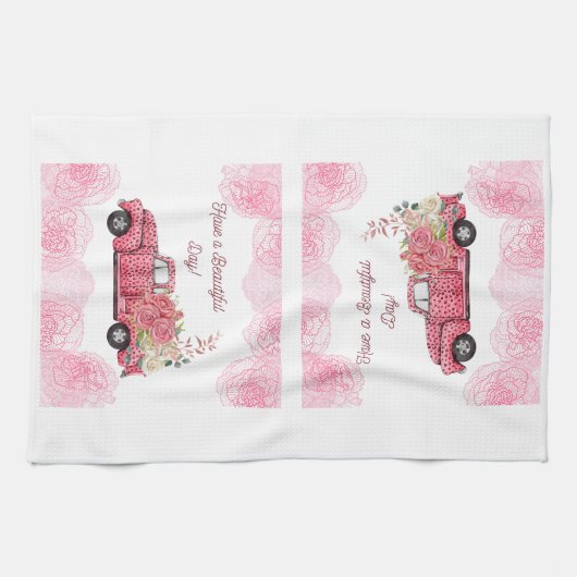 Oude Roze Pickup Truck Keuken Handdoeken (Horizontaal)