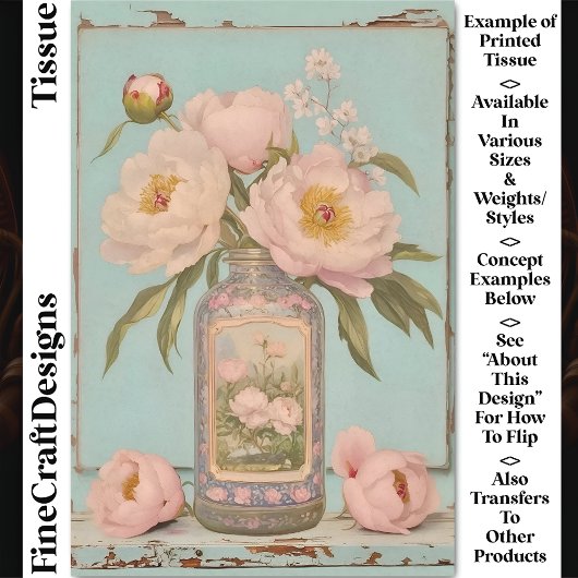Oude Roze Pioenrozen Glazen Pot CT5 Decoupage Tissuepapier