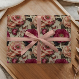 Oude Roze Roos Bloempatroon Romantische Tuin Cadeaupapier
