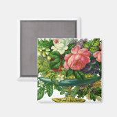 Oude roze rozen in vaas met bloemen magneet (Voorkant / Achterkant)