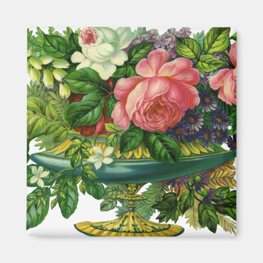 Oude roze rozen in vaas met bloemen magneet (Voorkant)