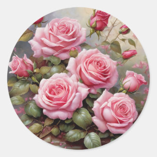 Oude roze rozen ronde sticker