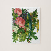 Oude roze rozen, vaas met bloemen legpuzzel (Verticaal)