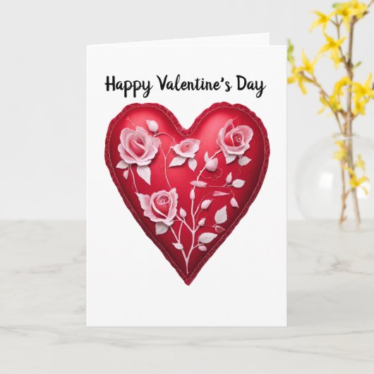 Oude Roze Rozen Valentijnsdag Hart Kaart (Gele Bloem)