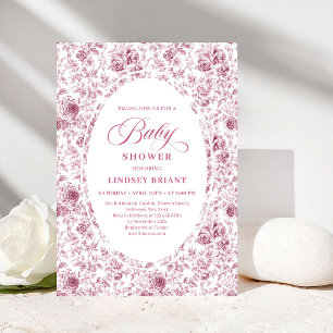 Oude Roze Toile Rozen Baby Shower Uitnodiging