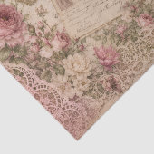 Oude Roze Victoriaanse Rozen Kant en Vlinders Tissuepapier (Detail)