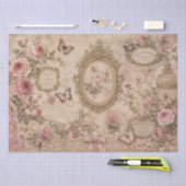 Oude Roze Victoriaanse Rozen Kant en Vlinders Tissuepapier (Craft)