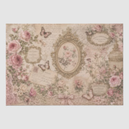 Oude Roze Victoriaanse Rozen Kant en Vlinders Tissuepapier