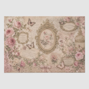 Oude Roze Victoriaanse Rozen Kant en Vlinders Tissuepapier