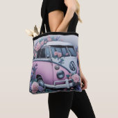 Oude Roze VW Bus Tote Bag (Dichtbij)