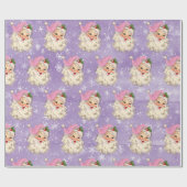 Oude roze waterverf Kerstman Retro Cadeaupapier (Vlak)