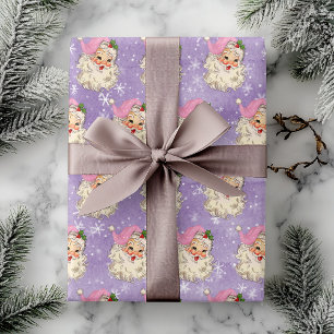 Oude roze waterverf Kerstman Retro   Cadeaupapier