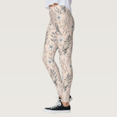 Oude Rozekleurige Zangvogel Wilde Bloem Patroon Leggings (Links)