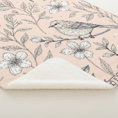 Oude Rozekleurige Zangvogel Wilde Bloem Patroon Sherpa Deken (3/4)