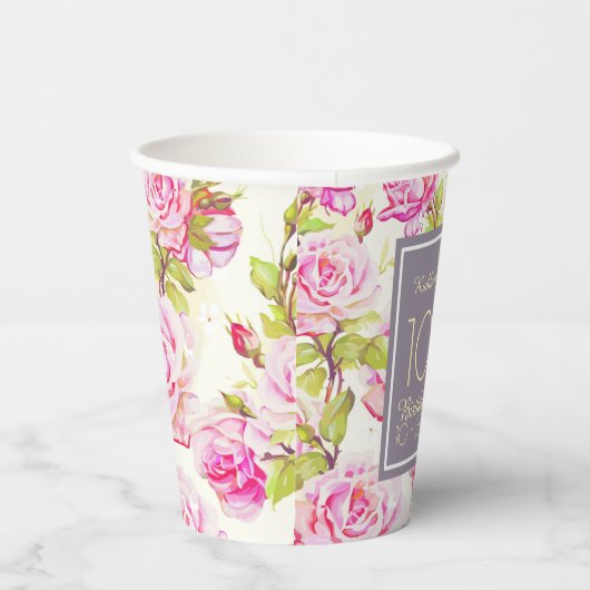 Oude Rozen 100e Verjaardagsfeestje Papier Cup Papieren Bekers (Rechts)