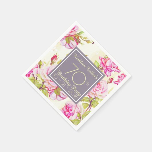 Oude Rozen 70e Verjaardag Party Papier servet (Hoek)