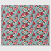 Oude rozen en bloemen op een blauwe achtergrond cadeaupapier (Vlak)