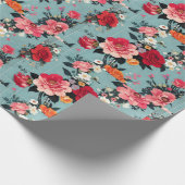 Oude rozen en bloemen op een blauwe achtergrond cadeaupapier (Hoek)