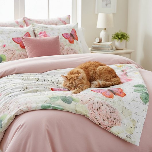 Oude rozen en vlinder fleece deken