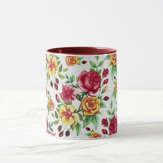 Oude rozen, geel en roodroze, mok (Midden)