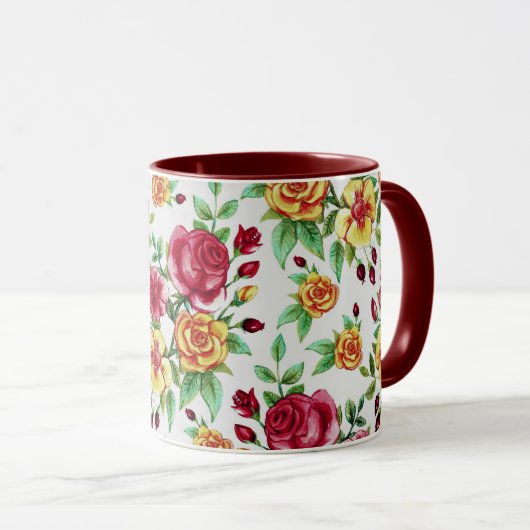 Oude rozen, geel en roodroze, mok (Voorkant rechts)