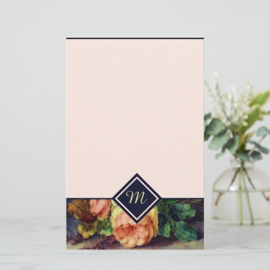 Oude rozen Monogram Briefpapier (Staand voorkant)