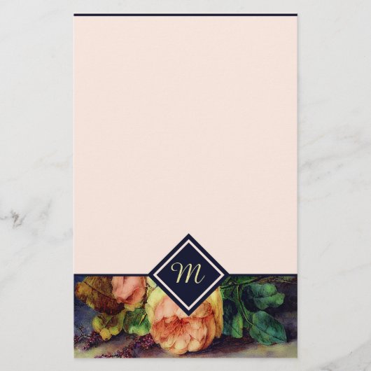 Oude rozen Monogram Briefpapier (Voorkant)