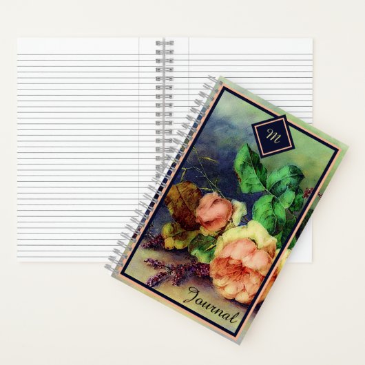 Oude rozen monogram journaal notitieboek (Binnen)