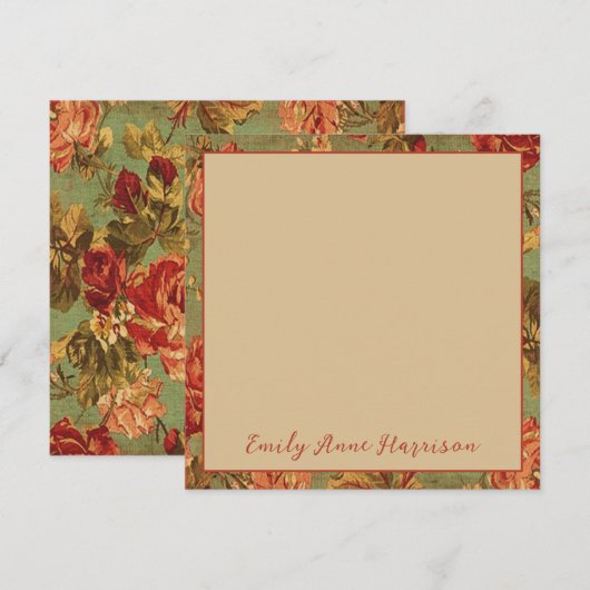 Oude Rozen op Green Square Note Kaart gepersonalis (Voorkant / Achterkant)