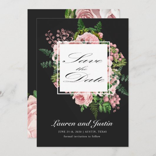 Oude rozen romantische save the date kaart (Voorkant / Achterkant)