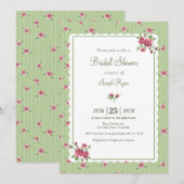 Oude rozen roze groen gestreepte aangepaste uitnod kaart (Voorkant / Achterkant)