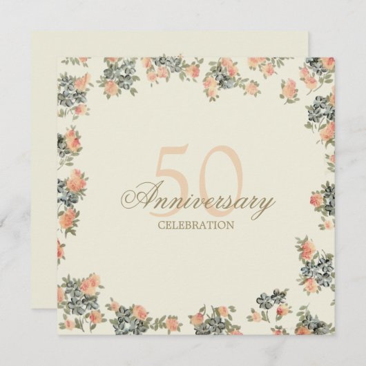 Oude rozen - uitnodiging voor huwelijksjubileum (Voorkant / Achterkant)