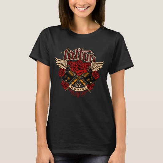 Oude Rozen van de Tattoo van de School subcultuur  T-shirt (Voorkant)