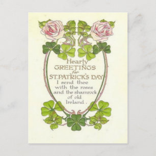 Oude rozen Vierbladige klavers St. Patrick's Day C Briefkaart