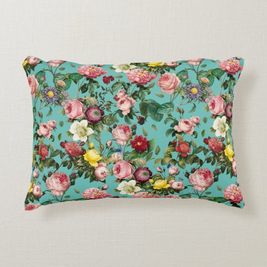 Oude rozentuin met turquoise achtergrond accent kussen (Voorkant)