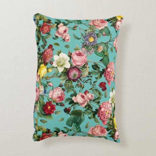 Oude rozentuin met turquoise achtergrond accent kussen (Achterkant (Verticaal))