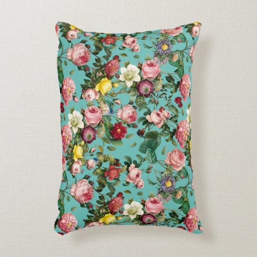 Oude rozentuin met turquoise achtergrond accent kussen (Voorkant(Verticaal))