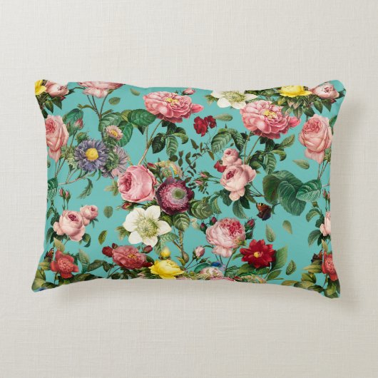 Oude rozentuin met turquoise achtergrond accent kussen (Achterkant)