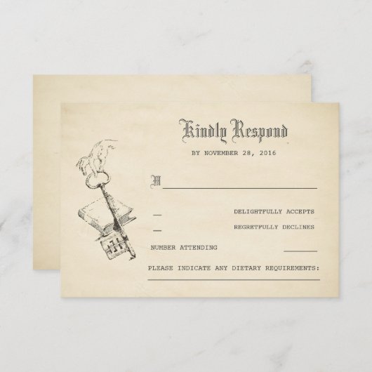 Oude  RSVP-bruiloft RSVP Kaartje (Voorkant / Achterkant)