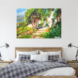 Oude ruïnes met zonovergoten boom - olieverfschild canvas afdruk
