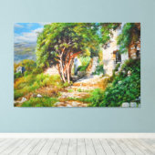 Oude ruïnes met zonovergoten boom - olieverfschild canvas afdruk (Insitu (Houten vloer))