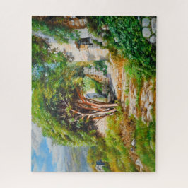 Oude ruïnes met zonovergoten boom - olieverfschild legpuzzel