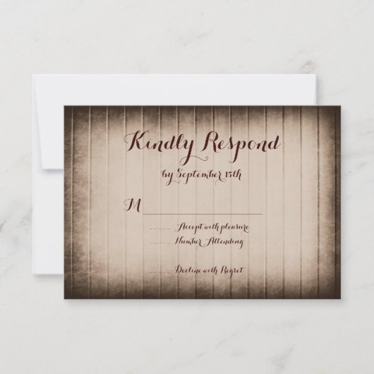 Oude Rustic Barn Wood Country Weddenschap RSVP-kaa RSVP Kaartje (Voorkant)