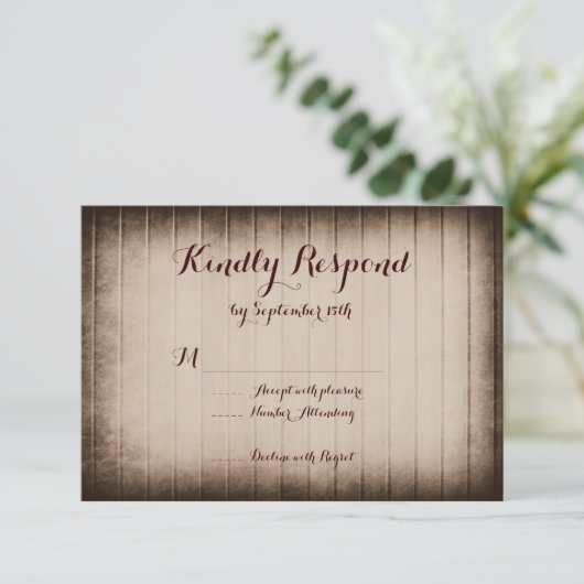 Oude Rustic Barn Wood Country Weddenschap RSVP-kaa RSVP Kaartje (Staand voorkant)