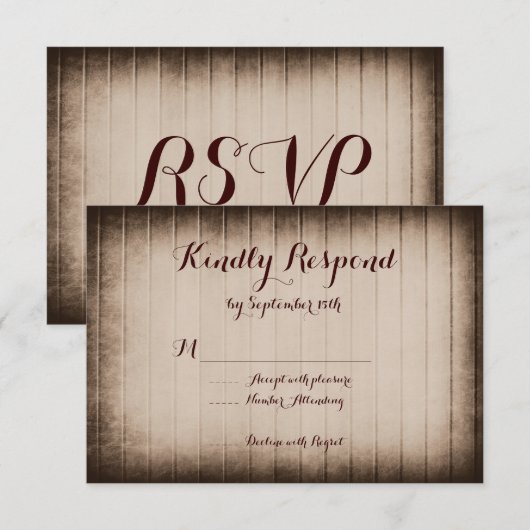 Oude Rustic Barn Wood Country Weddenschap RSVP-kaa RSVP Kaartje (Voorkant / Achterkant)