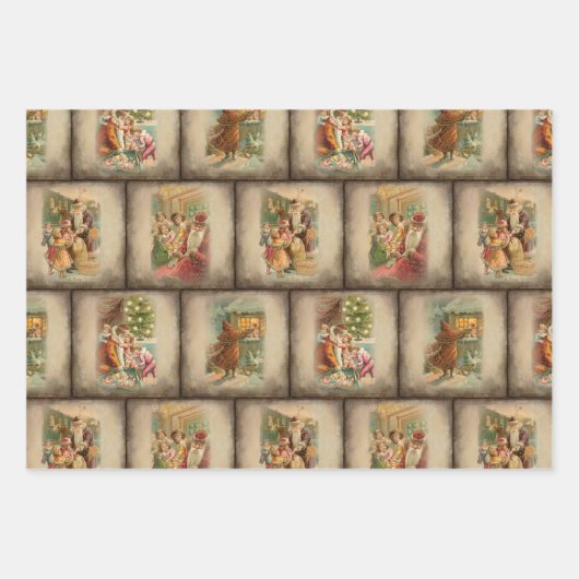 Oude Rustic Vintage-kerstscènes Inpakpapier Vel (Voorkant 3)