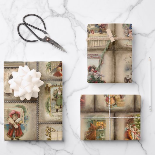 Oude Rustic Vintage-kerstscènes Inpakpapier Vel (Voorkant)