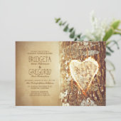 Oude rustieke boom hart repetitie diner uitnodigin kaart (Staand voorkant)